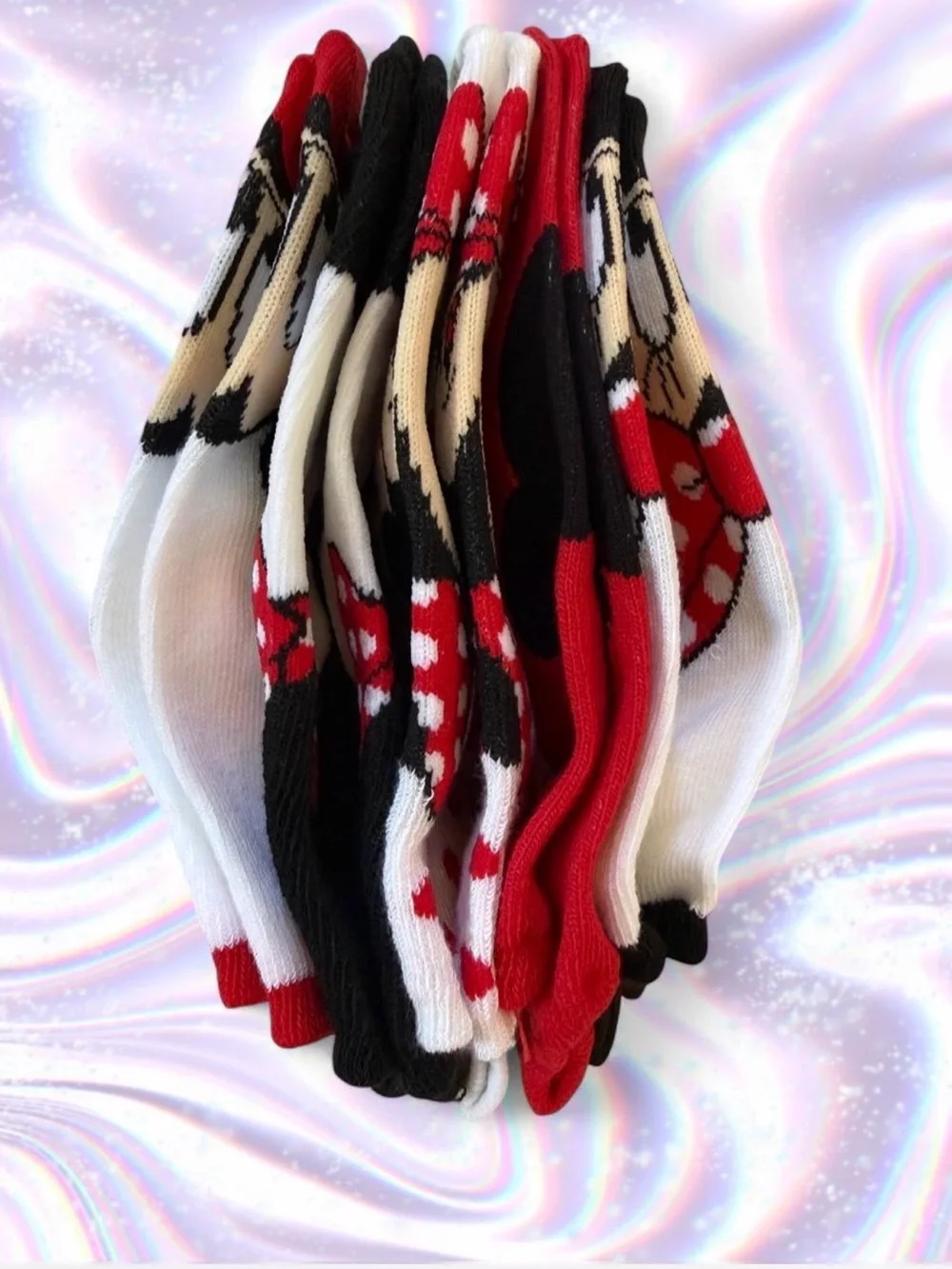 Disney Minnie Mouse 5 Pairs No-Show Socks - White, Red, Black Womens Size 4-10